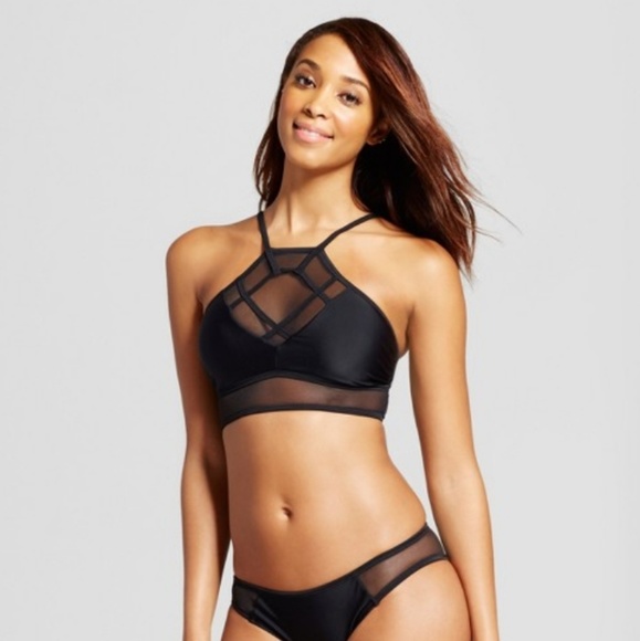 Xhilaration Other - NWT Black Mesh High Neck Bikini Bathing Suit Top
